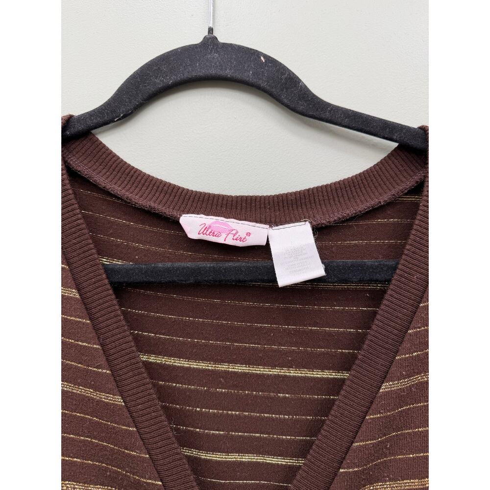 Ultra Flirt Y2K Brown Gold Striped Belted Mini Dress Medium 2000s - Picture 3 of 4
